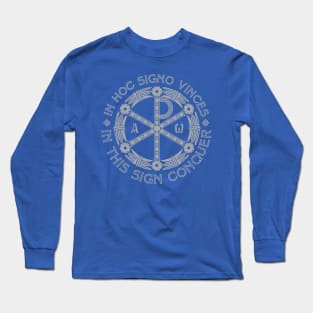 In Hoc Signo Vinces | In this Sign Conquer | Chi Rho | Grey on Blue Long Sleeve T-Shirt